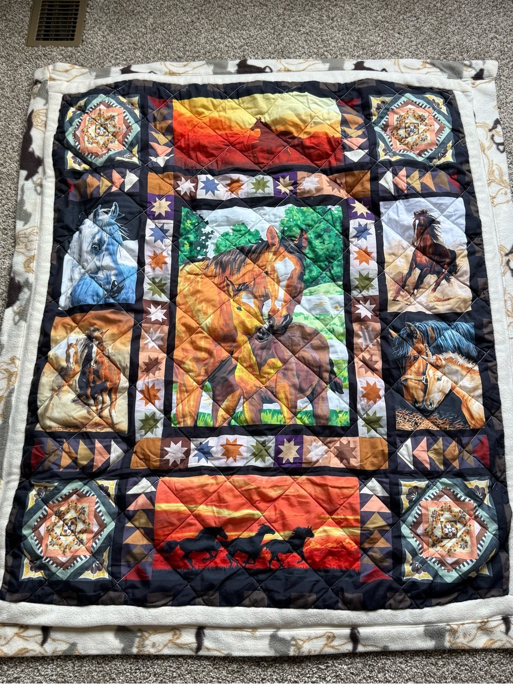 Horse Baby Blanket Quilted Western Cowboy Cowgirl Fleece Blanket home made